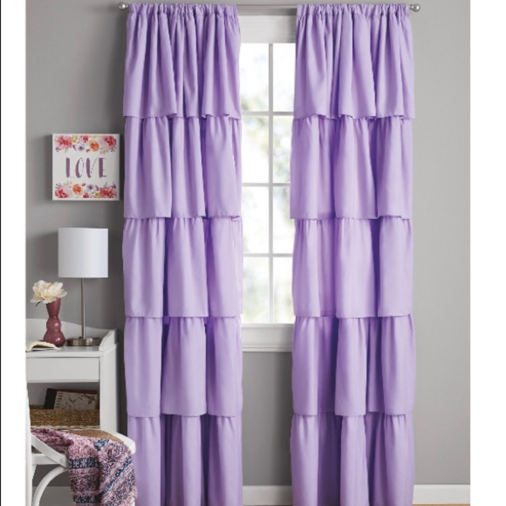 Set of 4 purple ruffle curtains 42”x63”